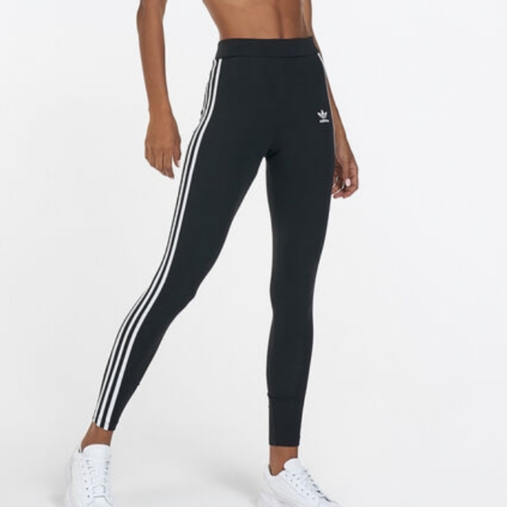 Adidas Originals Classics 3-Stripes Mid Rise Tights Leggings Black - XS
